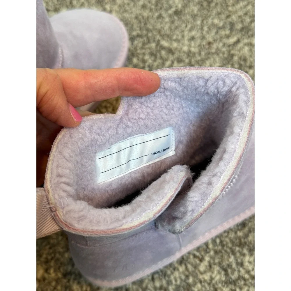 NWT Lands End Girls 3 Suede Shearling Slip On Boots Cozy Winter Purple Lilac